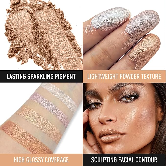 Highlighter Makeup Palette Shimmer Face Body Illuminator Glitter Highlighter Makeup Kit Long Lasting Highly Pigmented Highlighters Makeup Palette #3 Sunflower Gold