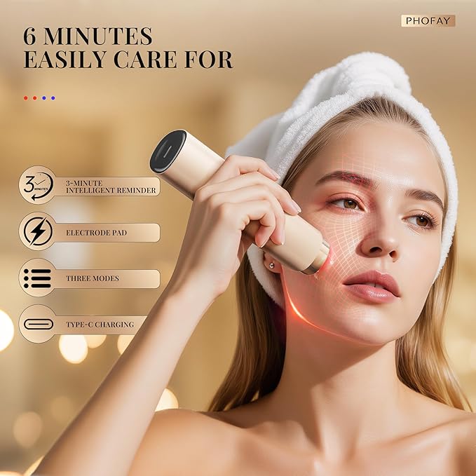 PHOFAY 3-in-1 Facial Device, 1.4oz Matching Gel. Multi Functional Beauty Device, Lifting, Firming, Puffiness Reduction and Promote Absorption & Soothing Care Calm Skin, Youthful Glow (Golden)