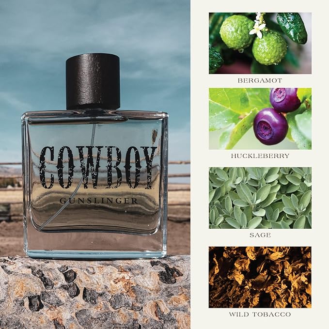 Cowboy Gunslinger Men’s Cologne by Tru Western, 3.4oz, Warm, Fresh Bergamot, Huckleberry & Sage Scent, Bold Masculine Fragrance with Leather & Tobacco, Long Lasting