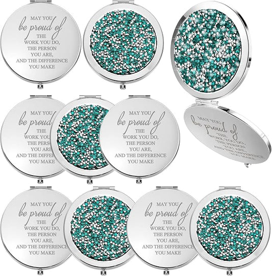 Unittype 10 Pcs Inspirational Compact Mirror for Women Thank You Gifts Bulk Travel Pocket Mirror Appreciation Gift for Women Employee Emergency Nurses Week Gifts (Green)