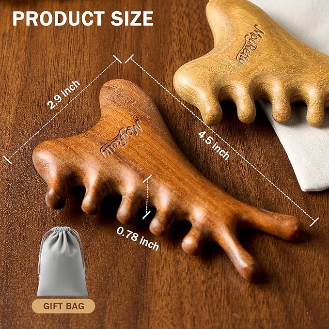 MoyRetty 4-in-1 Gua Sha Tool, Sandalwood Face & Body Massager, Lymphatic Drainage Massage Comb with Storage Pouch (Golden Sandalwood)