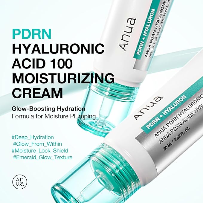 ANUA PDRN Hyaluronic Acid 100 Moisturizing Cream, Lightweight Hydrating Moisturizer with Salmon DNA, Hyaluronic Acid, Collagen For Glass Skin, Korean Skin Care (60ml / 2.02 fl. oz)