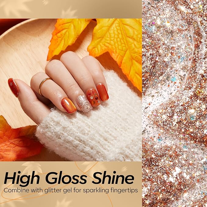 modelones Glitter Gel Nail Polish Set, 6 Colors Fall Geometric Shapes Star Gold Glitter Ornament Gel Polish Collection with Wooden Stick All Seasons Soak Off LED Manicure DIY Gift