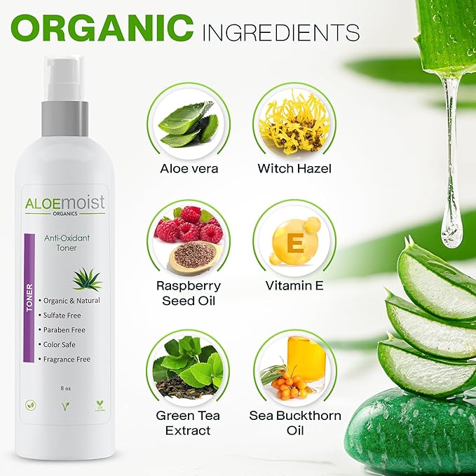 Aloe Vera Toner for Sensitive Skin: Hydrating Facial Toner for Women Anti Aging Dry, Oily & Acne Prone Skin with Soothing Aloe Vera, Pore Minimizing Witch Hazel, pH Balancing Antioxidant Green Tea 8oz