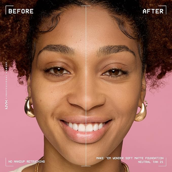 NYX PROFESSIONAL MAKEUP Make 'Em Wonder Liquid Foundation, 24HR Foundation Makeup With A Soft Matte Finish, Buildable Full Coverage - 21 Neutral Tan