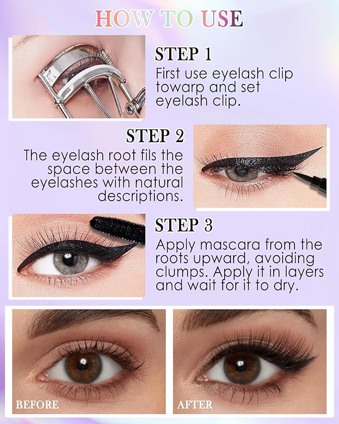 Green Mascara Liquid Eyeliner Set, Update Longlasting Waterproof Color Eye Liner Pen, 5D Silk Fiber Colored Mascara Volume and Length, Christmas Party Stage Use Eye Makeup Gift Kit for Women Girl-06