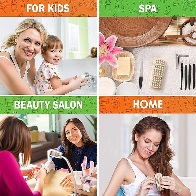 Konex Non-Slip Wooden Two-sided Hand and Nail Brush - Stiff Bristle Fingernail Brushes for Cleaning Under Nails - Heavy Duty Fingernail Brush for Manicure and Automotive Use - 2 Pack