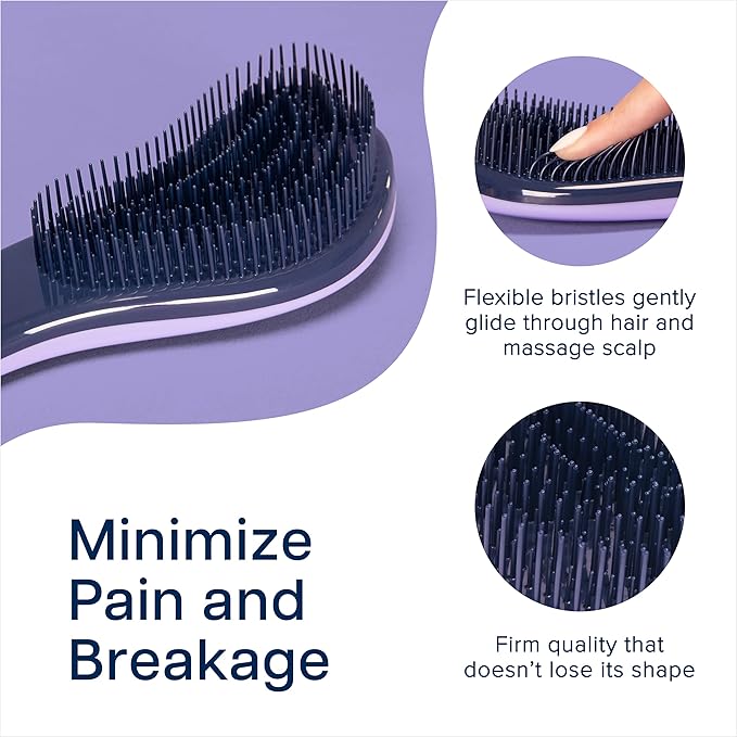 Crave Naturals Glide Thru Detangling Brush for Adults and Kids - Detangler Brush for Curly or Straight, Wet or Dry Hair - Gentle on Tangles Hair Comb - 7.5x3-Inch, Pink and Purple (Pack of 2)