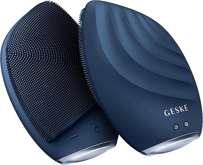 GESKE SmartAppGuided Sonic Facial Brush 5 in 1 | Vibrating Electric Cleansing Brush | Soft Silicone | Professional Cleanser | Skin Exfoliator | Face Massager