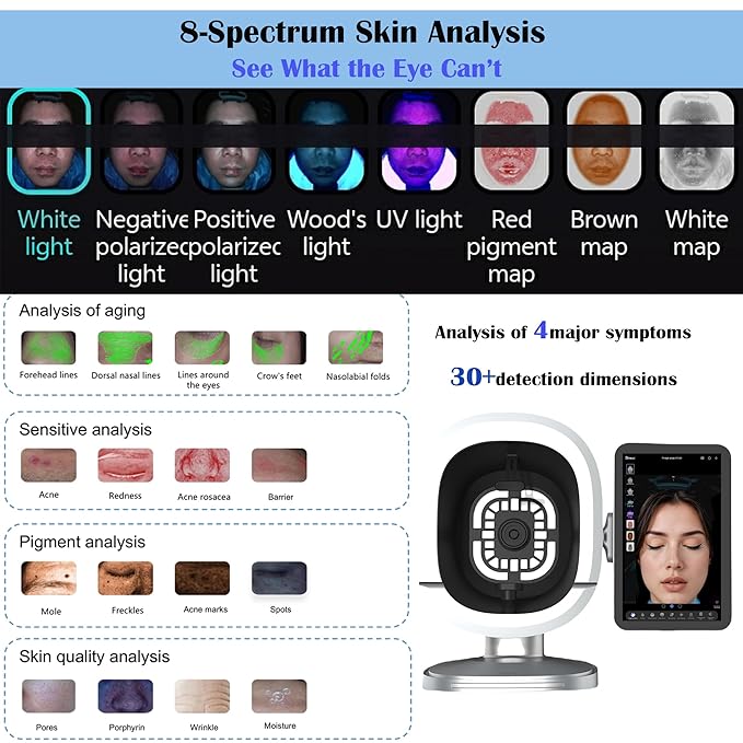 Skin-Analysis Machine Professional f/Facial – 8-Spectrum Imaging, 15.6" FHD Touchscreen, AI Product Recommendation, Multi-Language, Before/After Proof, Trusted by Salons & Spas