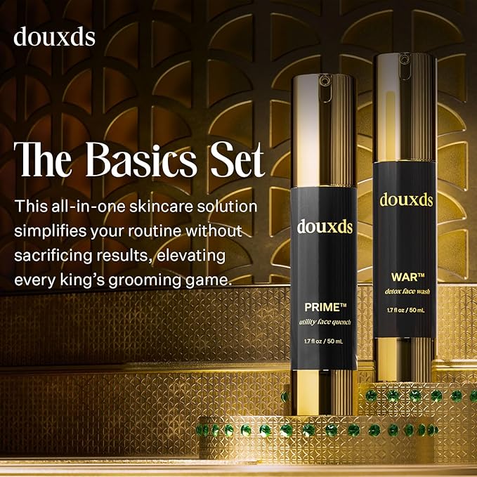 douxds The Basics Set, WAR™ Charcoal Face Wash and PRIME™ Vitamin Face Quench Duo, Face Wash for Oily Skin, Men Skin Care Kit, Razor Bumps, and Acne Treatment, Men’s Skin Care Products