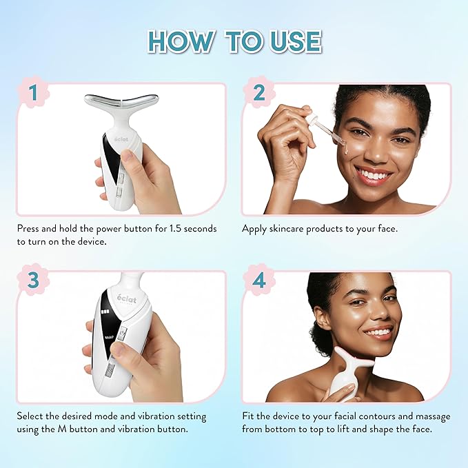 Éclat Facial Massager for Lymphatic Drainage, Face, Neck & Body Tool for Skin Care, Heated Electric Beauty Device for Wrinkles, Fine Lines, Puffy Skin, Lifting, Firming, Sculpting with 7 Light Therapy