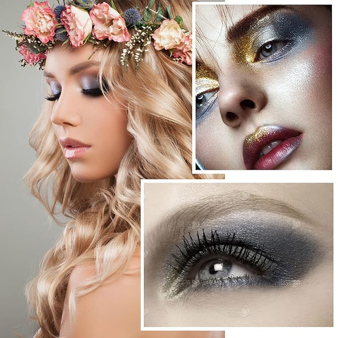 Black Smoky Eyeshadow Palette - Silver Shimmer, Grey, Gold, Brown - 9 Colors - Glitter & Matte Finish - Long Lasting, Waterproof - Pearl Eye Shadow Palette - Includes Eyeshadow Brush