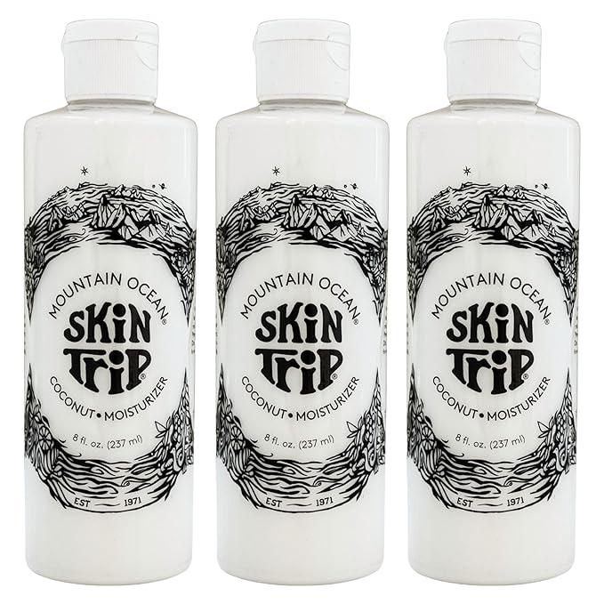 Mountain Ocean Skin Trip Coconut Body Lotion, 8 Oz (Pack of 3), Lightweight, Fast Asborbing Moisturizer for Women and Men, with Coconut Oil, Aloe Vera, & Lanolin