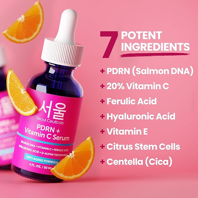 SeoulCeuticals PDRN Serum Salmon DNA Vitamin C Serum – Korean Skincare Anti Aging PDNR Skin Repair Booster – K Beauty PDRM Skin Care for Face 1oz