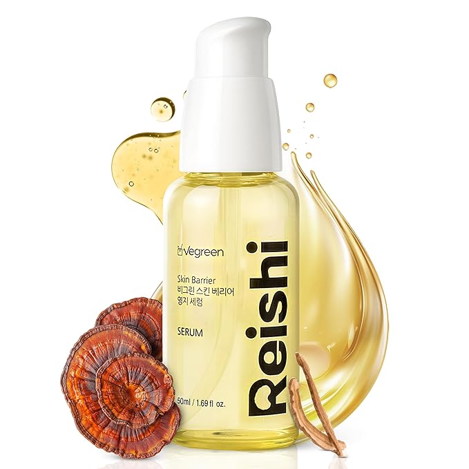 VEGREEN Skin Barrier Reishi Face Serum Skin Barrier Repair Moisturizer | Korean Hydrating Serum w/Mushroom Extracts & Lactobacillus Ferment | Glass Skin Serum for Face for All Skin Types 1.69 fl oz
