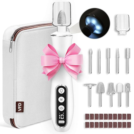 Electric Nail File Drill, Cordless 2000 mAh Rechargeable Nail Filer Electric, Portable Nail Dril 10 Speeds Professional Machine Drill for Nails Acrylic Manicure and Thick Toenails Grinder (White)