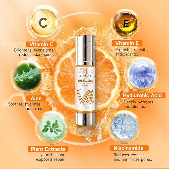 HANYWIL Vitamin C Serum for Mature Skin, 20% Vitamin C Face Serum with Hyaluronic Acid, Dark Spot Remover, Hydrating Skincare for Wrinkle Reduction, Lifting & Firming - 1.7 fl oz
