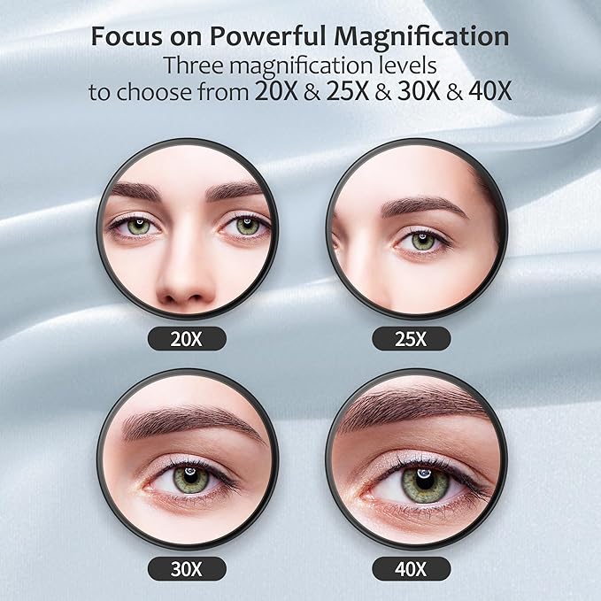 MIYADIVA 40X Magnifying Mirror, 3.5 Inch Round Compact Mirror with Suction Cup, Stainless Steel Tweezers, Perfect for Makeup, Eyebrows, Beards, Travel