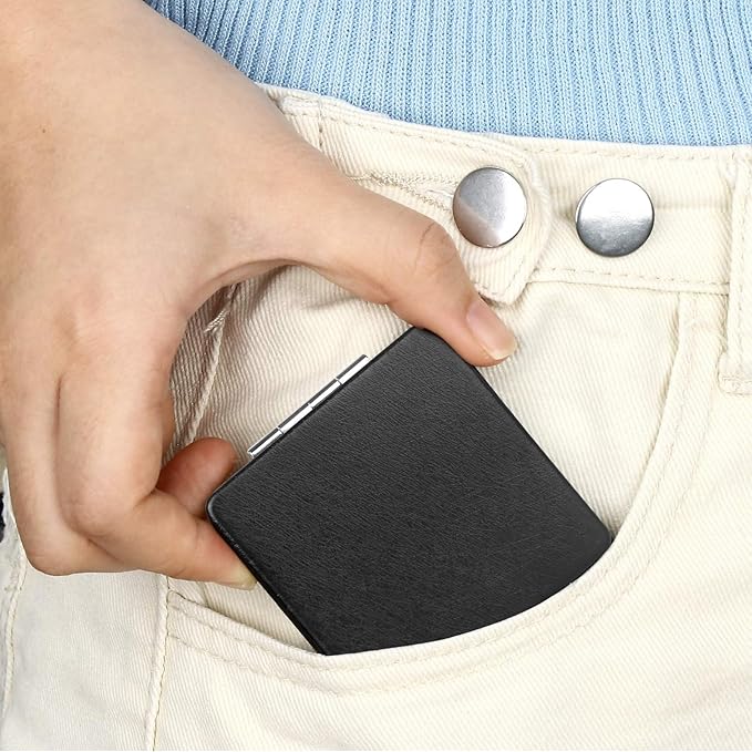 2pcs Compact Makeup Mirror for Pocket Purse Handbag, 1x/2x Magnifying Foldable Cosmetic Mirror, Portable Travel Vanity Mirror for Beauty, Black Classic Vanity Mirror for Men Women