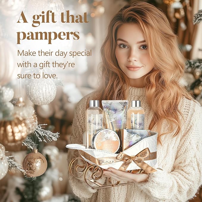 Gift Baskets for Women, Body & Earth Gift Set with Jasmine & Honey Scent Includes Bubble Bath, Hand Cream, Holiday Gift Baskets, Bath and Body Gift Sets for Women, Happy New Year Gifts