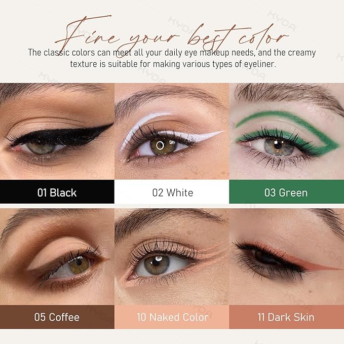 KYDA 2 Pcs Gel Eyeliner, Natural Eyeliner Cream for Older Women, Waterline Matte Eye Liner with Brushes, Waterproof Smudge Proof Smoky Eyeshadow, Multiuse Eyes Makeup Stick, Dark Skin