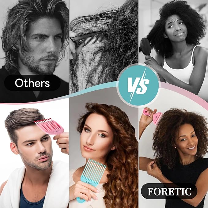 Smooth Hair Pick Comb for Curly, Thick, Medium to Long Hair, Facial -6.9inch（Blue, Pink）