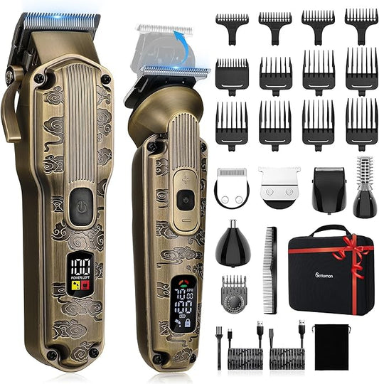 Professional Hair Clipper for Men Hair Cutting Kit Men's Beard Trimmer Hair Trimmer Shaver Cordless Barber Clippers and Trimmers Set Bronze