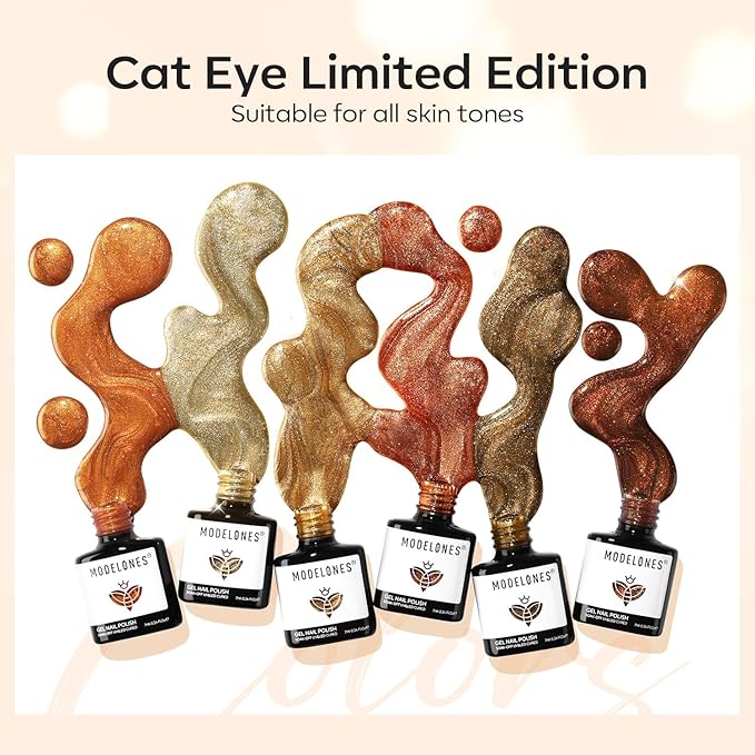 modelones Cat Eye Fall Gel Nail Polish Set 6 Colors Yellow Gold Orange Brown Nude Glitter 9D Cat Eye Gel Polish Maple Gel Polish with Magnet Soak Off Led Nail Art DIY Salon Gifts For Women