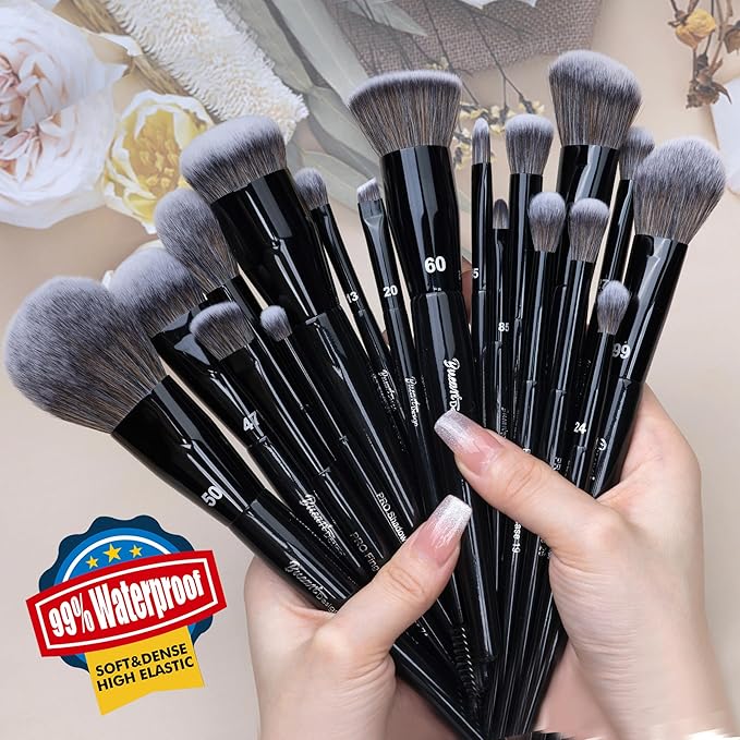 Bueart Design 19Pcs Professional Grade Labeled Makeup Brushes Set, Large Foundation Powder Contour Concealer eyeshadow Blush EyeLiner Make up Brushes,Premium Synthetic hair,Vegan Cruelty-free