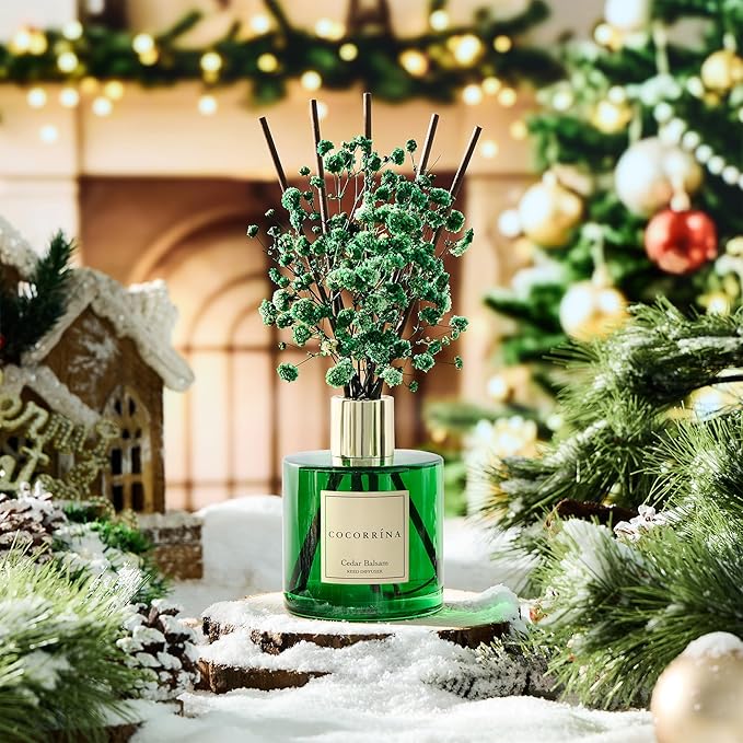 COCORRÍNA Reed Diffuser - Cedar Balsam 6.7 fl oz Diffuser with Sticks Bathroom Shelf Decor Christmas Reed Diffuser