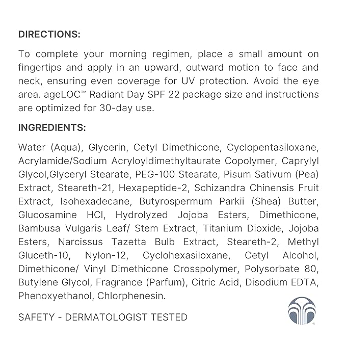 Nu Skin ageLOC Radiant Day SPF 22 | Broad-Spectrum UV Protection | Lightweight, Non-Greasy Daily Sunscreen | Supports Skin Hydration & Defense | Daily Skin Care | 30-Day Supply