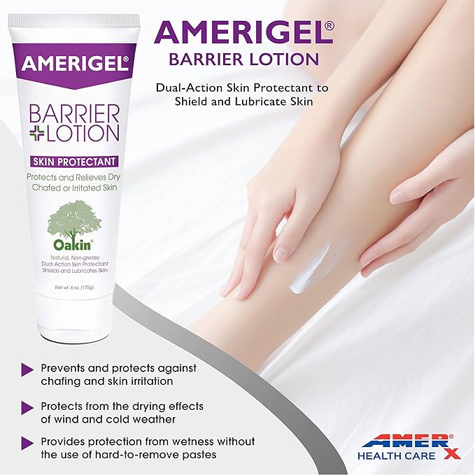AMERIGEL Total Day & Night Skin Care Bundle - Care Lotion Hypoallergenic Moisturizer & Diabetic Skin Care (6 oz.) - Barrier Lotion Skin Protectant To Protect Chafed Skin (6 oz.)
