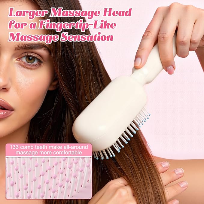 Self Cleaning Hair Brush, Retractable Hair Brush, Massage Comb With Retractable Bristles,Ergonomic Handle Hair Comb,One-pull Clean Anti Static Brushs, Hairs Styling Tools for All Hairs Types (Pink)