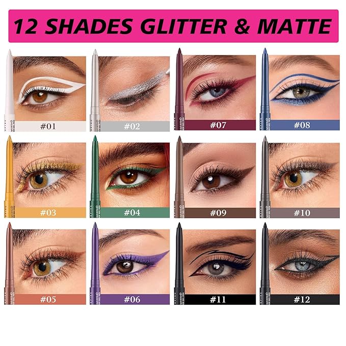 Silver Eyeliner Retractable Silver Glitter Eyeliner Pencil Water proof Long Lasting Smudge-proof Hypoallergenic #02