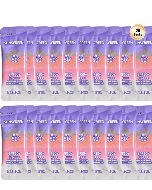 20 Pack Sunscreen SPF50+,Moisturizing Travel Size Sunblock Lightweight&Water-Resistant, 4ml Face & Body Mini Sunscreen Lotion Bulk Portable Sun Cream,Perfect for Most of Skin Women Travel & Outdoor-B