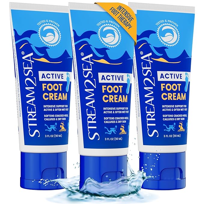 STREAM 2 SEA Active Foot Cream, Intensive Support for Active & Often Wet Feet - Softens Cracked Heels, Calluses & Dry Skin, Enriched with Neem and Tea Tree, Fast-absorbing and Non-greasy - 3 Pack