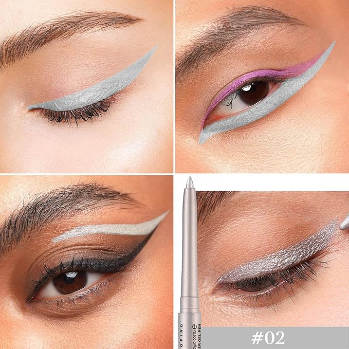 Silver Eyeliner Retractable Silver Glitter Eyeliner Pencil Water proof Long Lasting Smudge-proof Hypoallergenic #02
