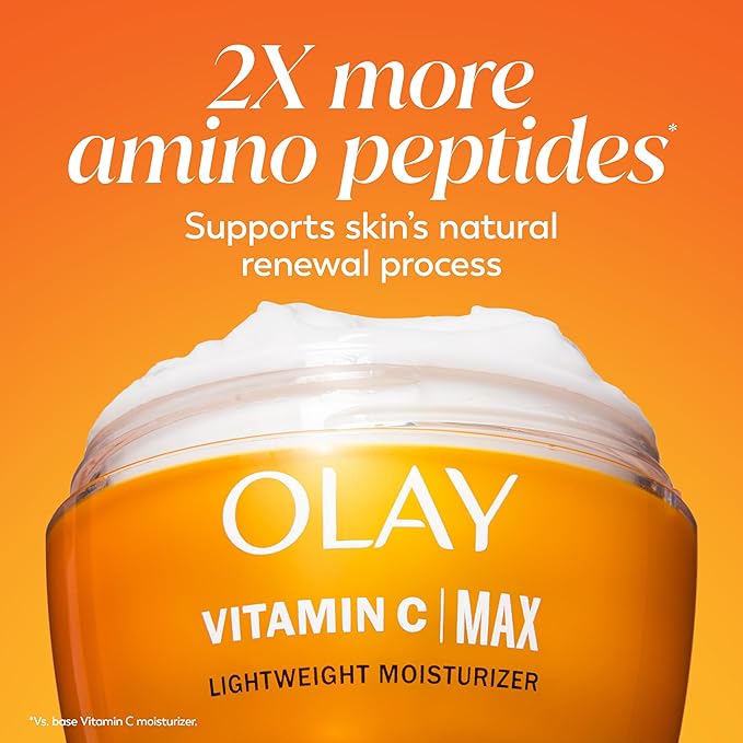 Olay Vitamin C MAX Face Moisturizer, Brightening Cream for Women, Hydrating, Evens Tone, Dark Spot & Hyperpigmentation Reduction, Glowing Skin Care - Niaciniamide, Peptides 1.7 Oz