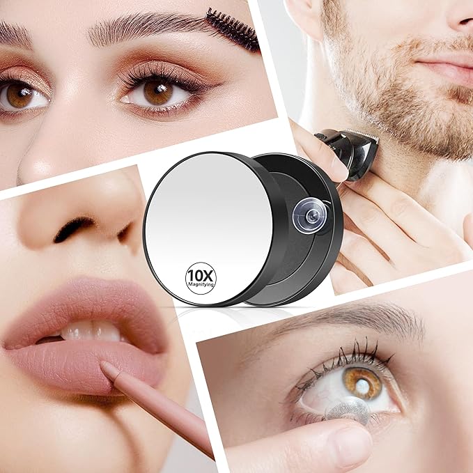 10x Magnifying Mirror, Makeup Mirror with Suction Cup, Magnifying Mirrors with 2 Tweezers, Stick on Bathroom Mirror for Portable Eyebrow Plucking, Suitable for Makeup
