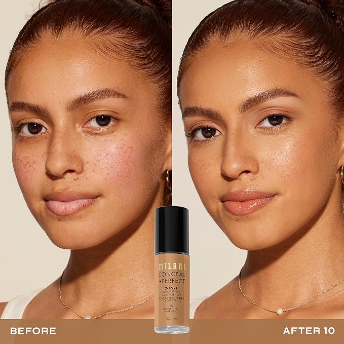 Milani Conceal + Perfect 2-in-1 Foundation + Concealer for a Flawless Complexion, Under Eye Corrector, Cover Redness and Imperfections, Waterproof and Sweatproof - Golden Tan