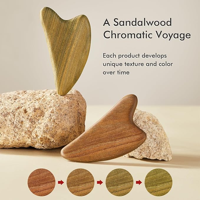 Gua Sha Tool for Face & Body: Face Massager Tool for Lymphatic Drainage - Jaw Lifting & Anti-Aging, Relieve Pain for Women Men Self Care Gift (Sandalwood)