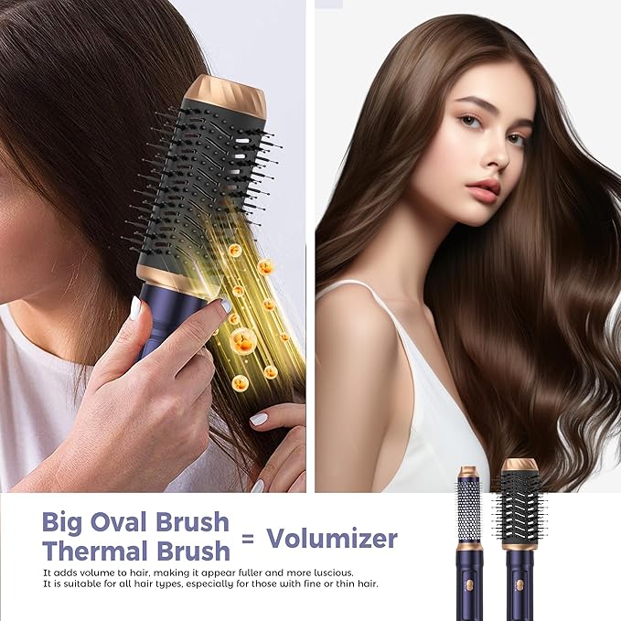 6 in 1 Air Styler Magic Hair Dryer Brush, Negative Ionic Blow Dryer Brush & 3 Heat Settings, Detachable Auto Curling & Straightening Volumizing, Frizz-Free Styling, Salon to Home Use (Blue)