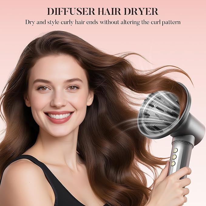 Easywave 7 in 1 Hair Dryer Brush: 110,000 RPM High-Speed Blow Dryer with Negative Ions for Frizz-Free Styling Fast Drying Auto Curling Volumizing Straightening, Hot Air Brush with Travel Bag