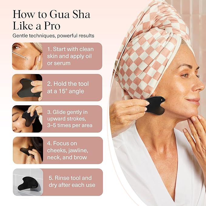 Kitsch Stainless Steel Gua Sha Facial Tools - Lymphatic Drainage Massager for Face & Chin, Jawline Shaper, Double Chin Reducer, Guasha Tool for Face Massager, Skin Care Tools - Matte Black