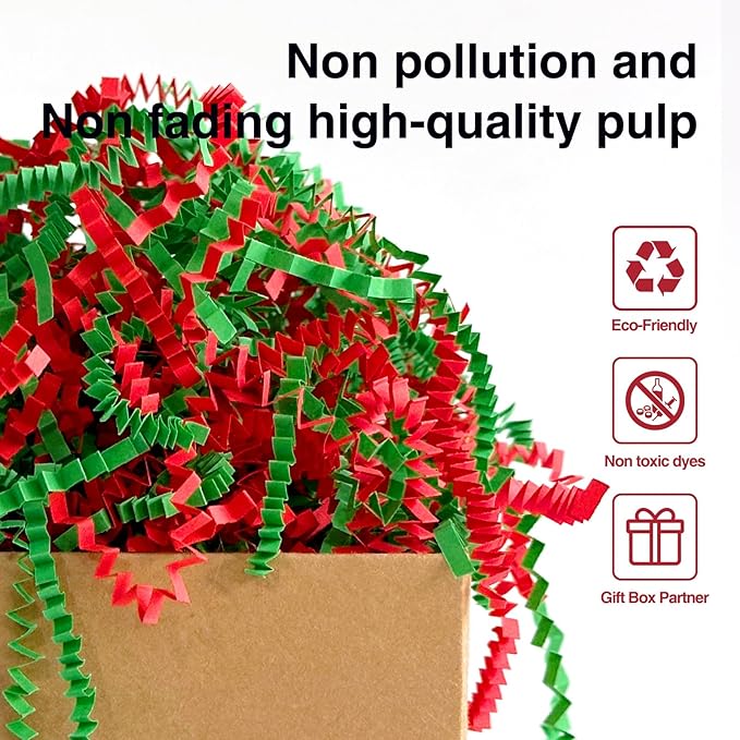 Corlcol 200g(7oz) Crinkle Paper Filler for Gift Baskets Box Confetti Paper Shreds Decoration Stuffing on Christmas (Red&Green)