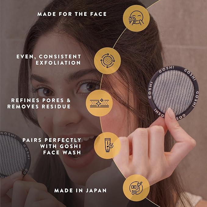 GOSHI Exfoliating Complexion Pads - Reusable, Rapid-Drying, Soft Exfoliating Face Scrubber for All Skin Types - Yellow - Made in Japan