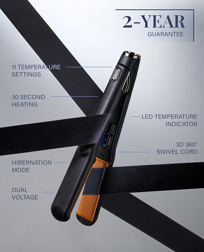 GLAMPALM Hair Straightener 1.25" Wide Ceramic Flat Iron Infused with Vita C, Korea's No.1 Professional Salon Tool for Long Hair, Dual Voltage, 11 Heat Settings(220°–450°), 20s Fast Heat-Up (GP313)