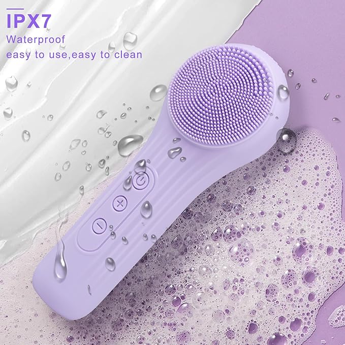 Silicone Face Scrubber Exfoliator, Silicone Face Wash Brush for Men & Women, Ipx7 Waterproof Rechargeable Facial Cleaner for Deep Cleansing, Exfoliating, Massage Face Scrubber (Purple)