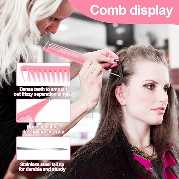 3 Pcs Slick Back Hair Brush, Rat Tail Comb, Edge | Bristle Brush, Hair Accessories for Girls, Kids, Toddlers Sleek Ponytail/Bun, Edge Control and Smoothing Baby Hair & Flyaways